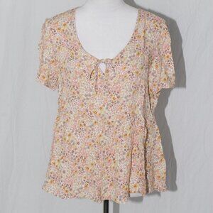 EUC Floral Hippie BOHO Large Top Shirt 100% Rayon Summer Short Sleeve